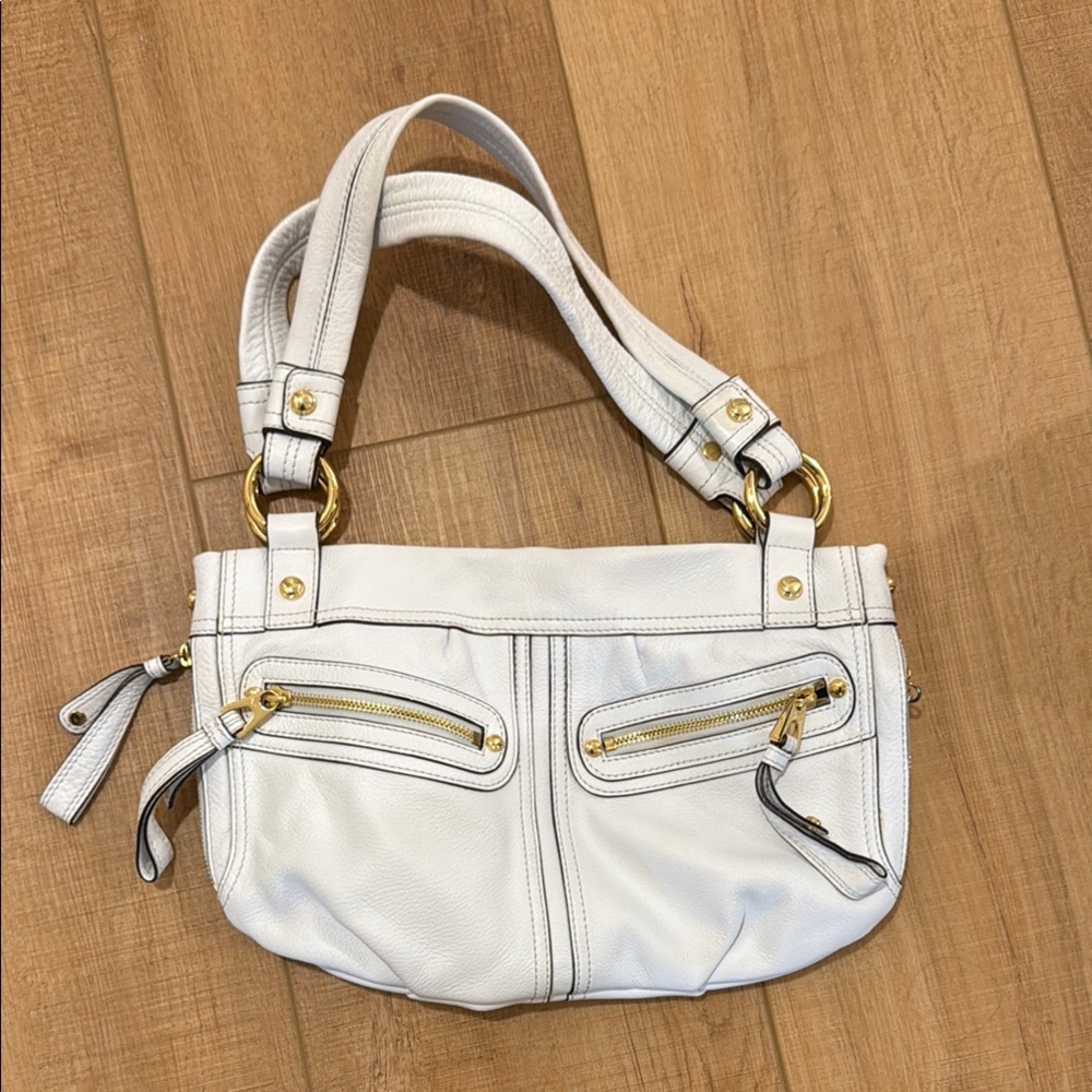 B Makowsky White Leather Handbag